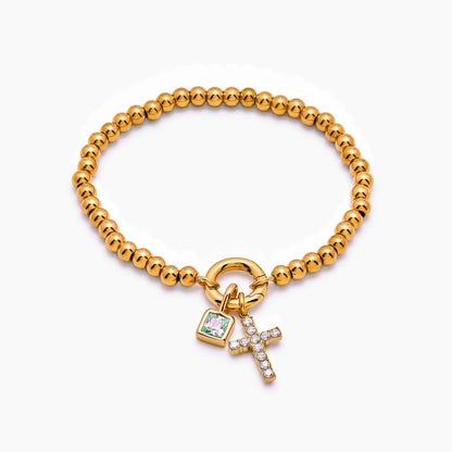 beaded-cross-birthstone-bracelet — Gold / Mar-Aquamarine