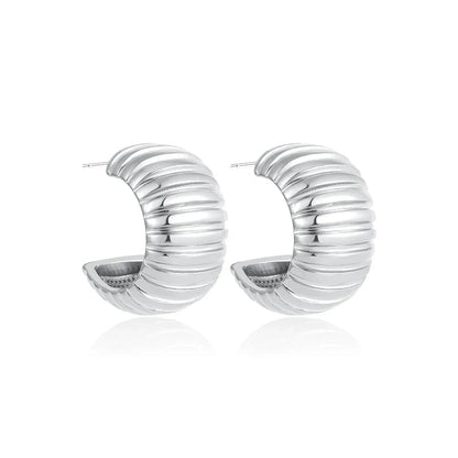 Vintage Texture Round Chunky Ribbed Hoop Earrings