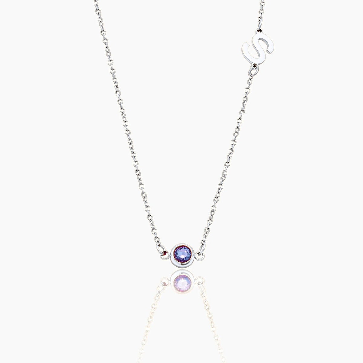 side-set-initial-birthstone-necklace — Silver / June-Alexandrite